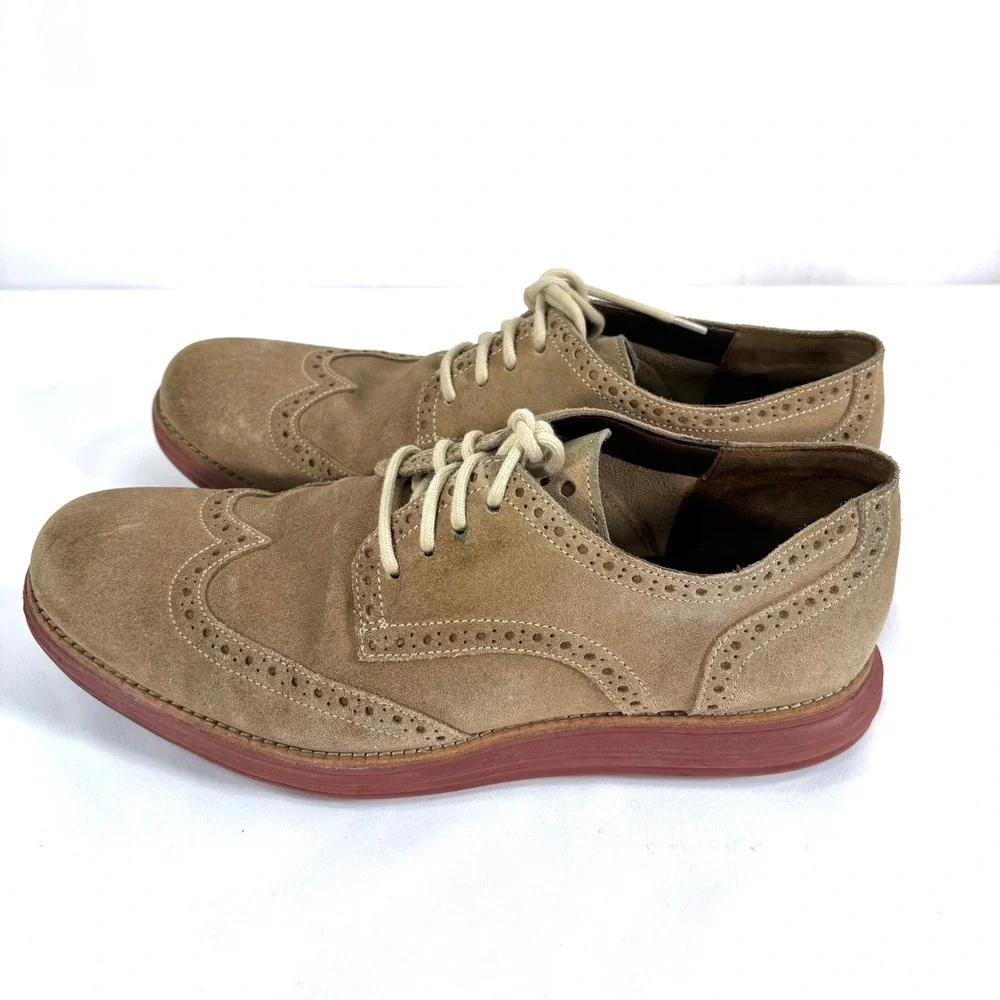 Cole‎ Haan LunarGrand Wingtip Oxford Tan Suede C10228 Mens 10.5 M